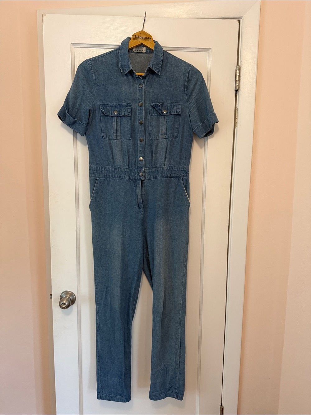 Rehab Short-Sleeve Denim Jumpsuit - Blue